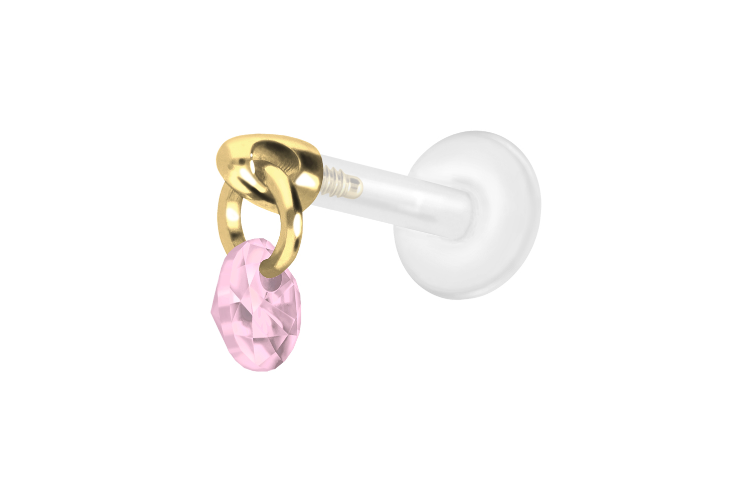 PTFE Labret Piercing mit Innengewinde + Titan-Aufsatz RUNDER KRISTALL